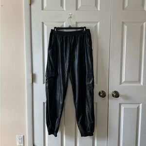 Fashion Nova Black Faux Leather Cargo Joggers